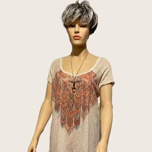 Reba Fashion High/Low Pullover Top with Southwest Design